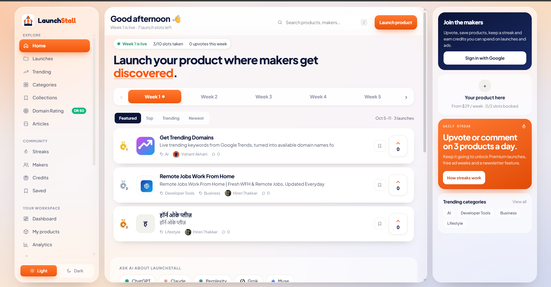LaunchStall — launch your product, get discovered every week screenshot