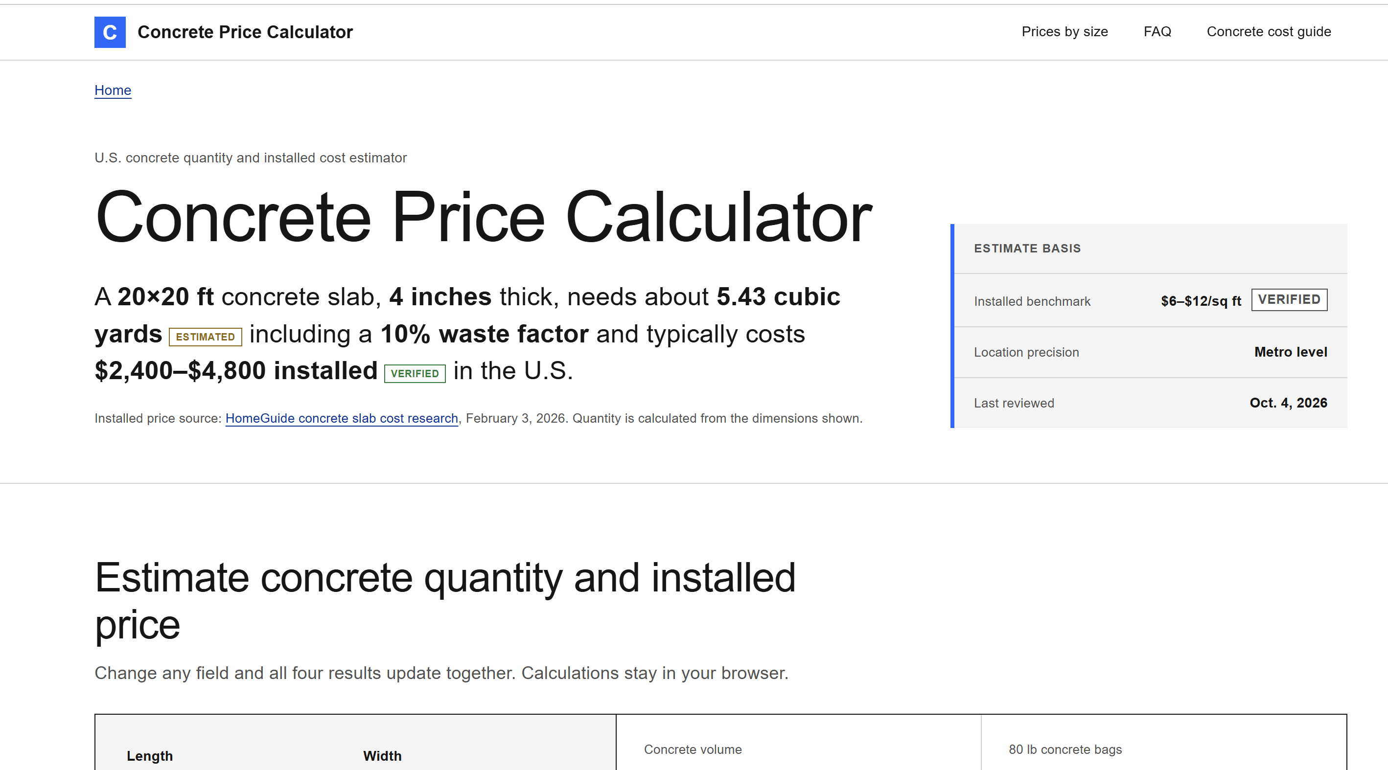 Concrete Price Calculator screenshot