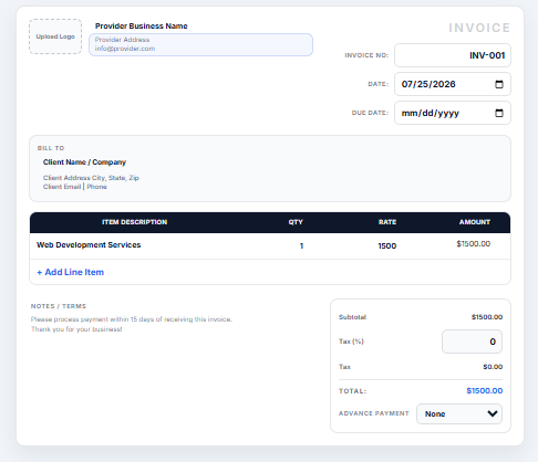 Free Invoice Generator by Roshan Digi Labs website screenshot