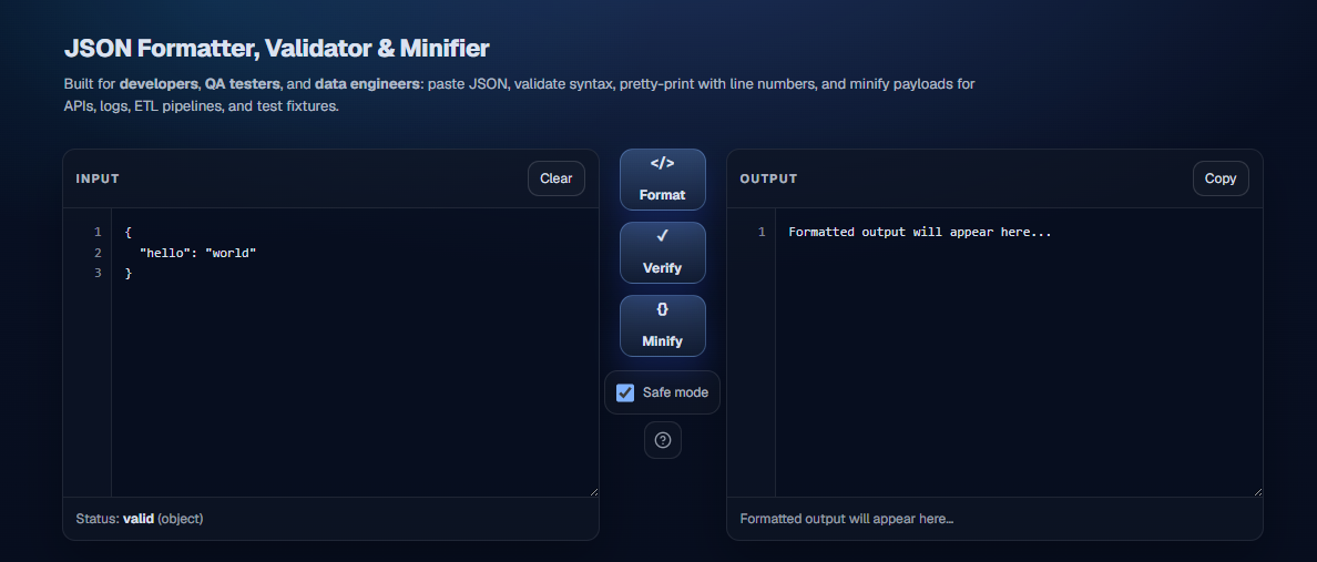 JSONTool By Roshan Digi Labs website screenshot