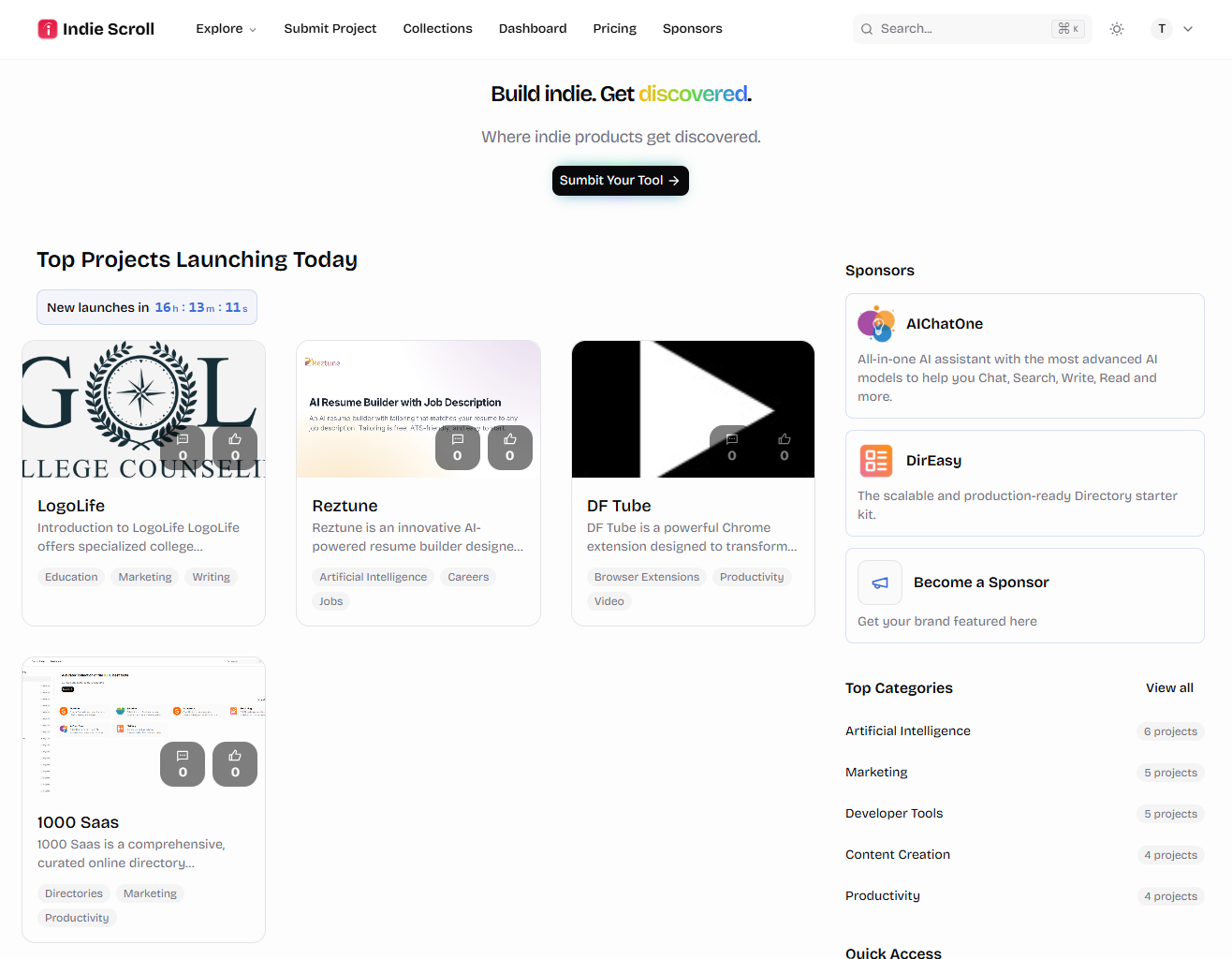 Indie Scroll - Discover the Best Tech Products website screenshot