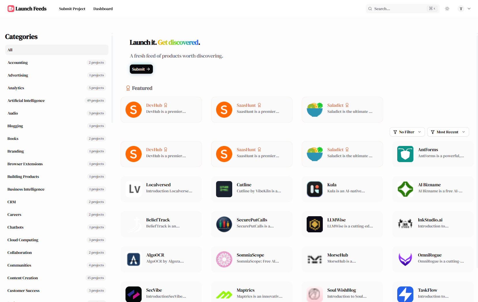 Launch Feeds - Discover the Best Tech Products website screenshot