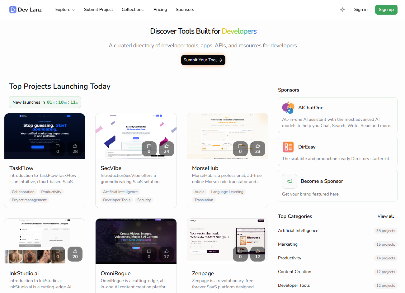 Dev Lanz - Discover the Best Tech Products website screenshot
