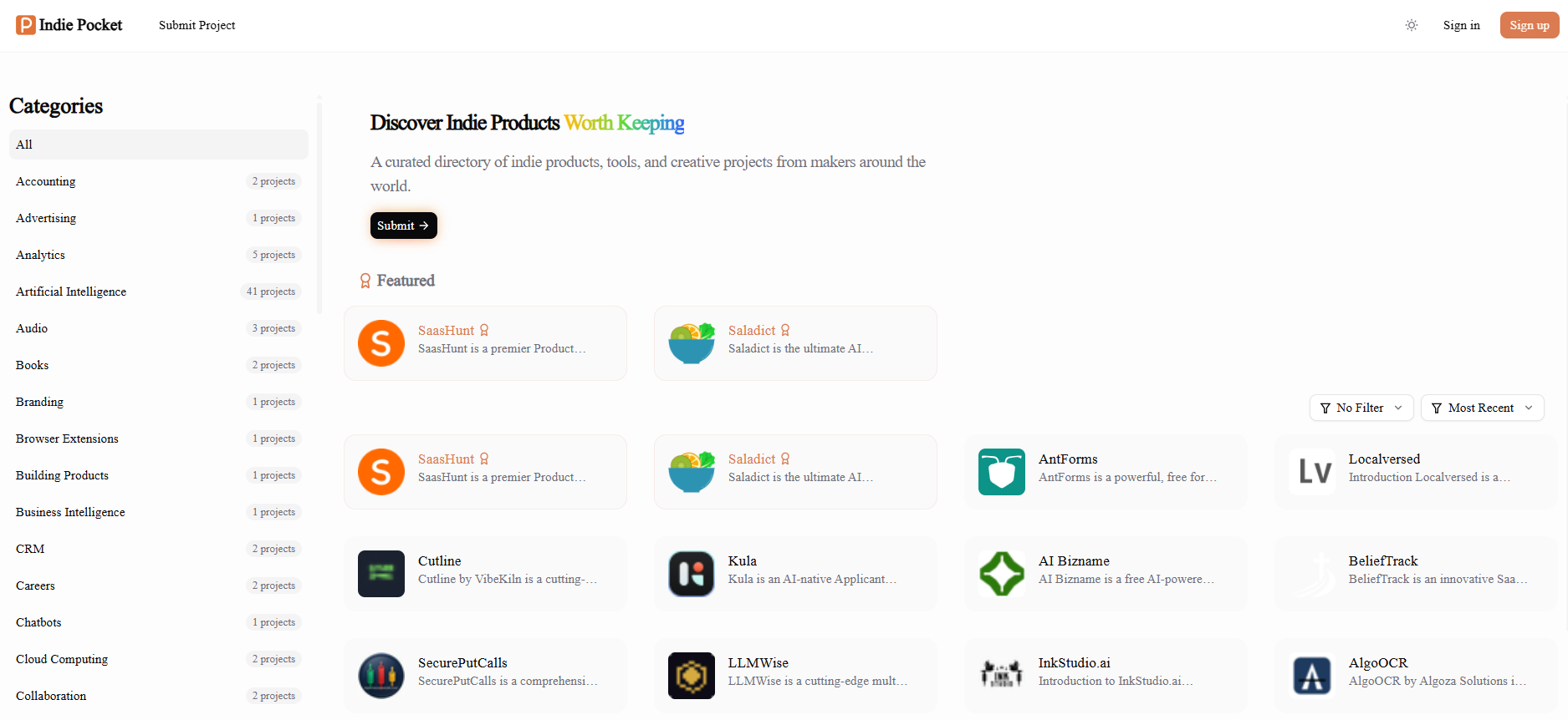 Indie Pocket - Discover the Best Tech Products website screenshot