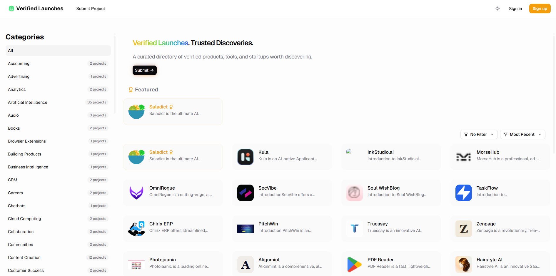Verified Launches - Discover the Best Tech Products website screenshot