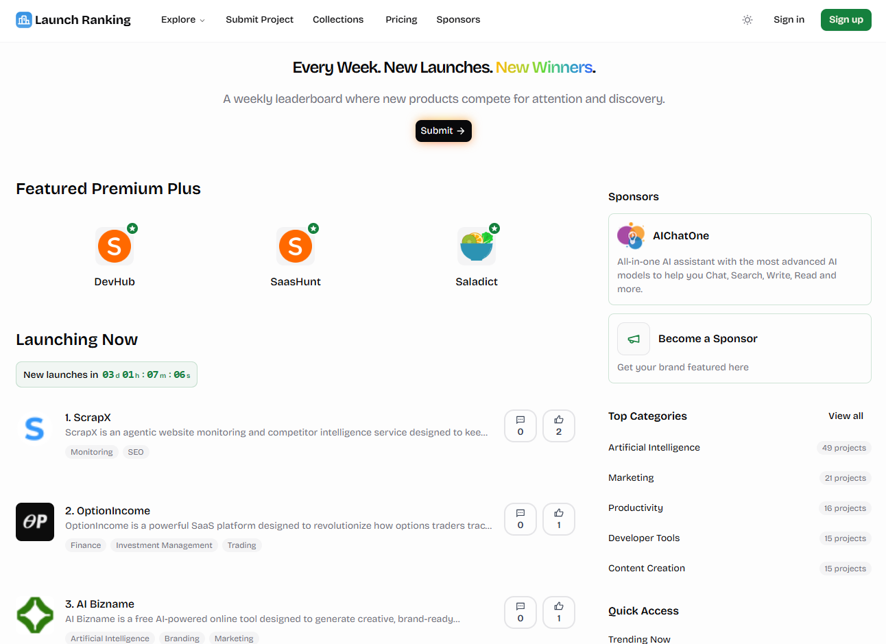 Launch Ranking - Discover the Best Tech Products website screenshot