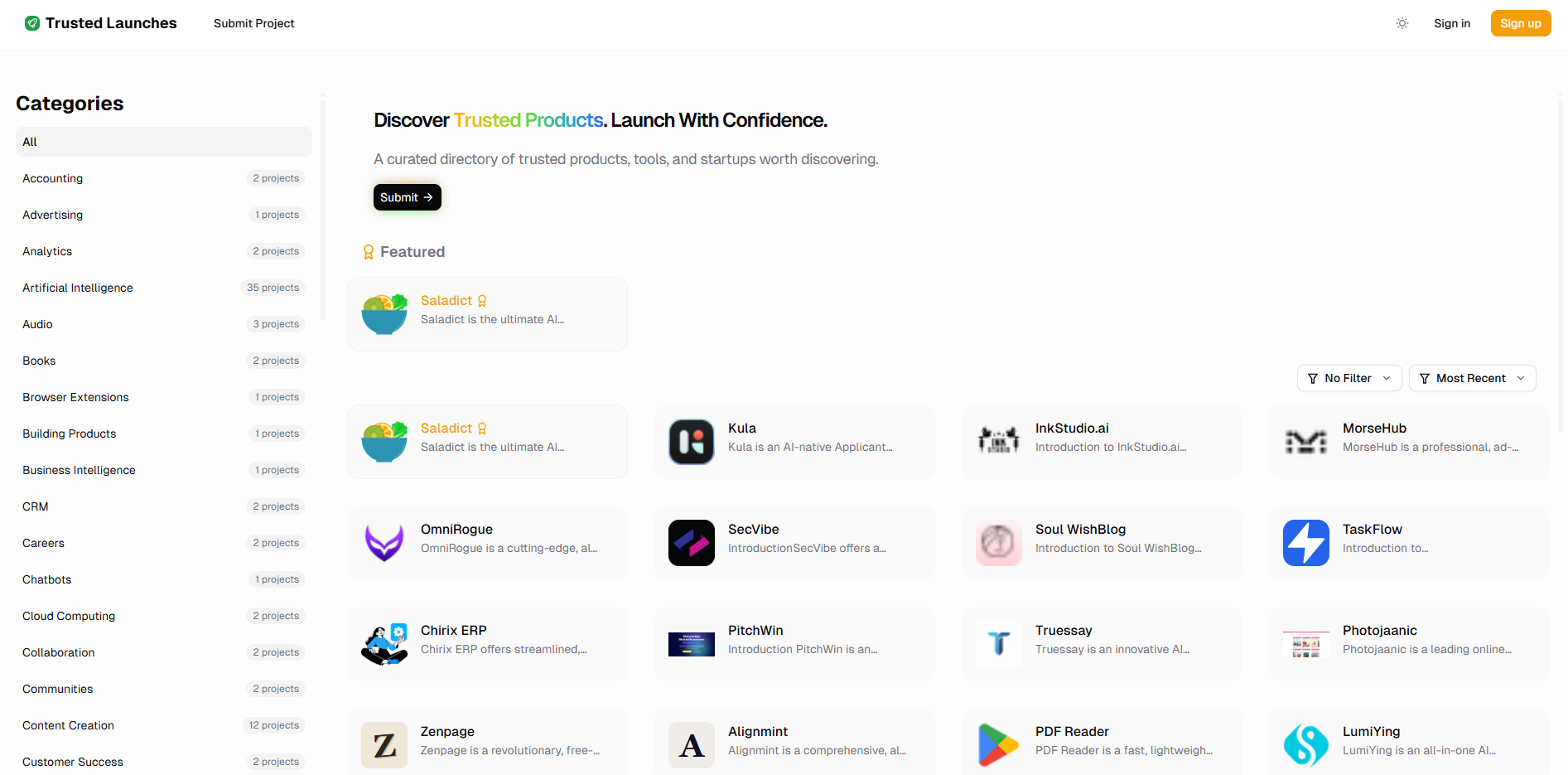 Trusted Launches - Discover the Best Tech Products website screenshot