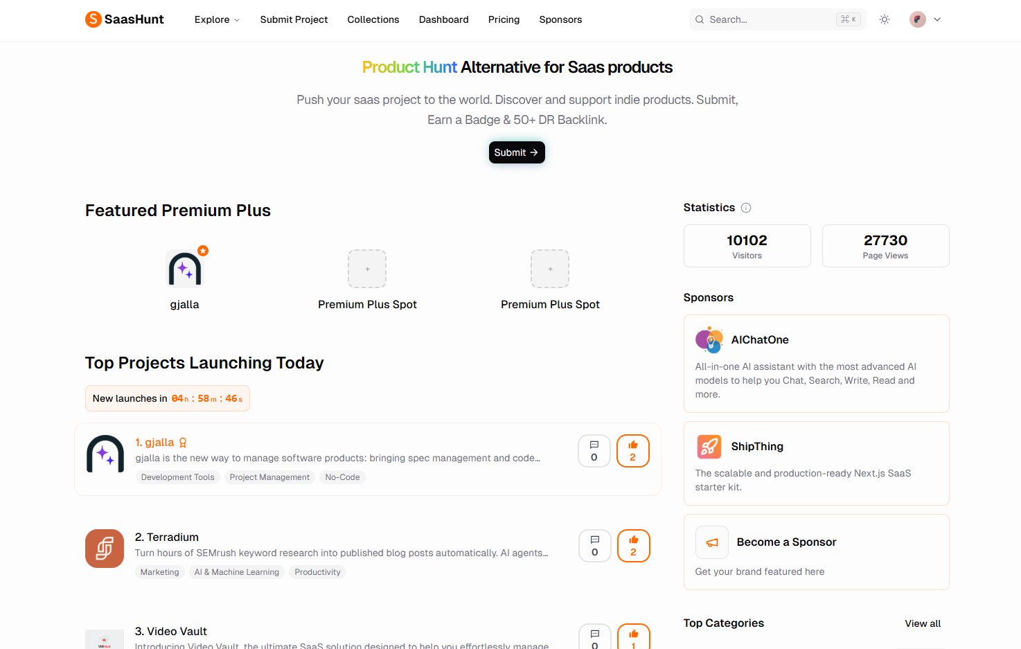 SaasHunt - Discover the Best Tech Products website screenshot