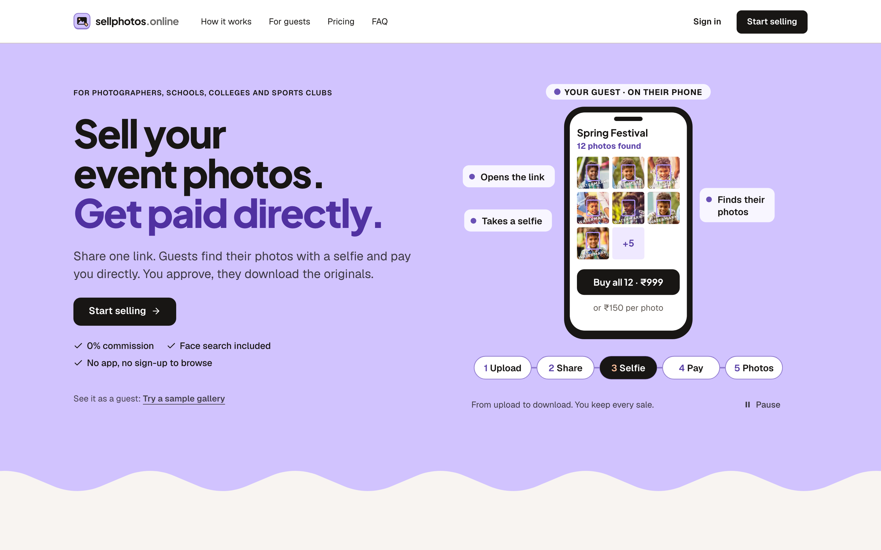 sellphotos.online: An online photo store with selfie search and 0% commission screenshot